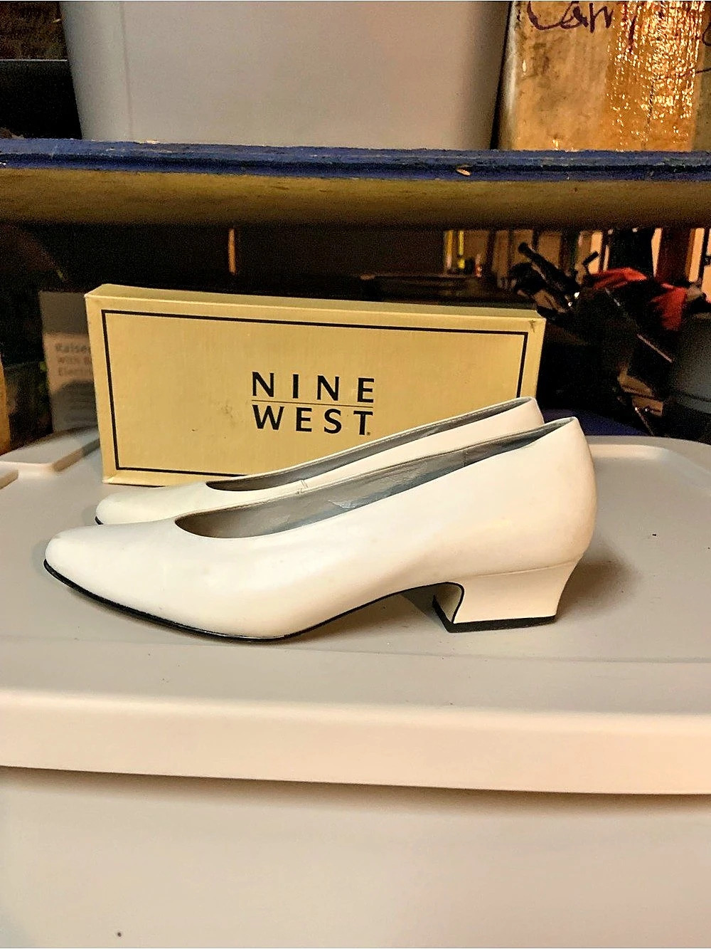Nine West White Kitten Heel Pumps